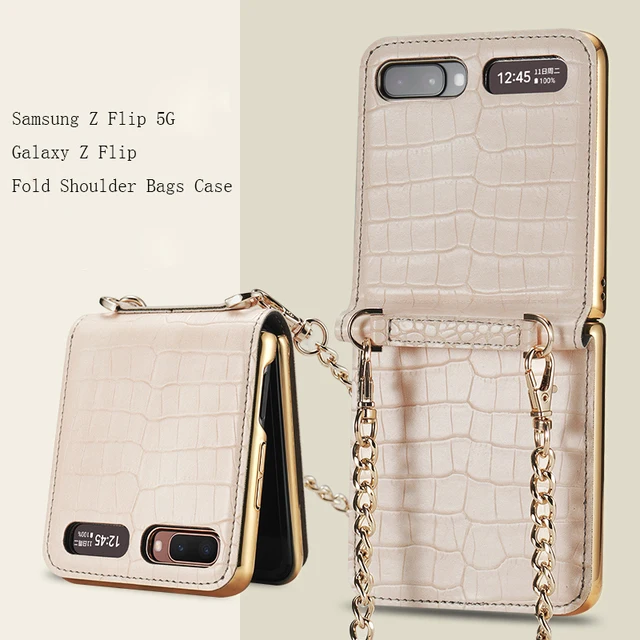Magnetic Mirror Case for Samsung Z Flip 5G Cover Makeups Bag Phone Case with Chain Strap Shockproof Shell for Galaxy Z Flip Case 1
