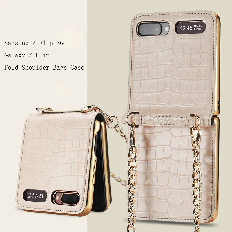 Magnetic Mirror Case for Samsung Z Flip 5G Cover Makeups Bag Phone Case with Chain Strap Shockproof Shell for Galaxy Z Flip Case