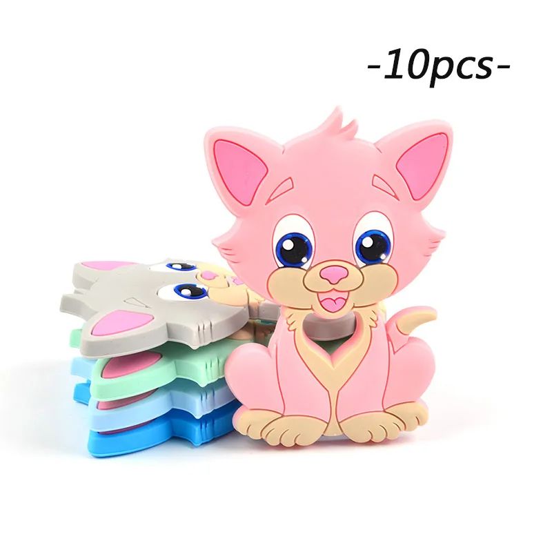 LOFCA силиконовый Кот 10 шт. детский Прорезыватель мультфильм животных BPA бисерное ожерелье DIY душ пищевой силиконовый Прорезыватель игрушка - Цвет: rose quartz