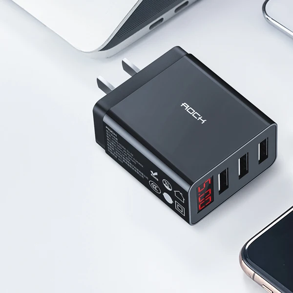 T14 Pro 3 порта дорожное зарядное устройство ROCK 2.4A умный цифровой дисплей Быстрая зарядка телефон зарядное устройство для iPhone samsung