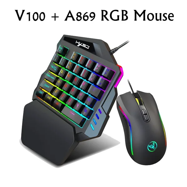Проводная клавиатура с подсветкой с одной рукой, портативная мини-клавиатура и мышь для мобильного телефона - Цвет: V100 plus A869RGB