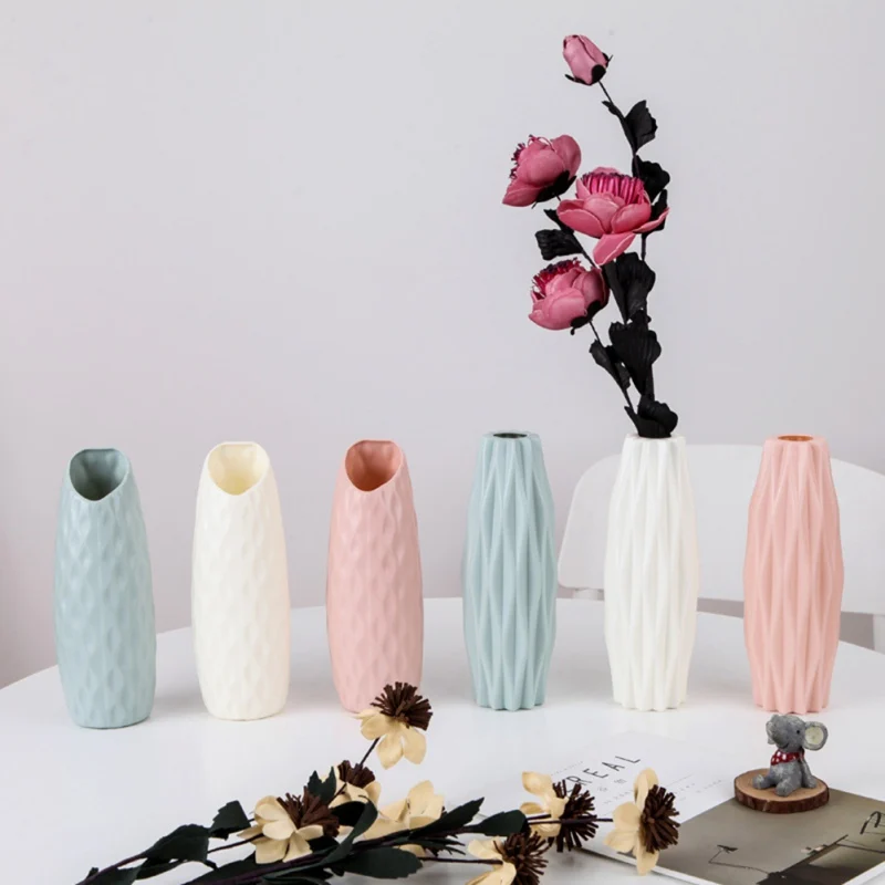 New Nordic Style Origami Plastic Vase Imitation Ceramic Flower Pot Mini Bottle Flower Basket Flower Vase Decoration Home
