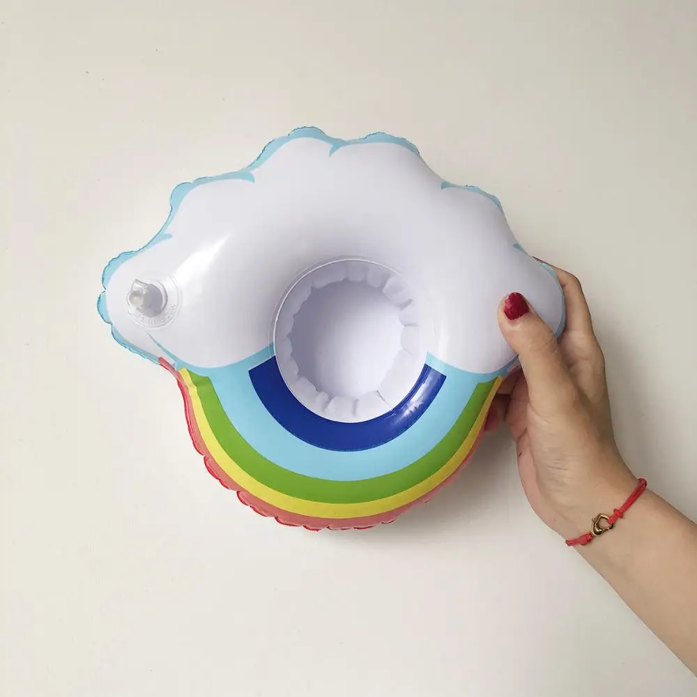 

Mini Rainbow Cloud Shape Inflatable Water Swimming Pool Drink Cup Stand Holder Float Toy Coasters For Beverage Beer Bottle