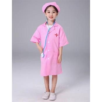 

Surgical Doctor Nurse Uniforms Medical Costume Children Cosplay Gift Halloween Kids Doctor Short/full Sleeve Gown Carnival Party