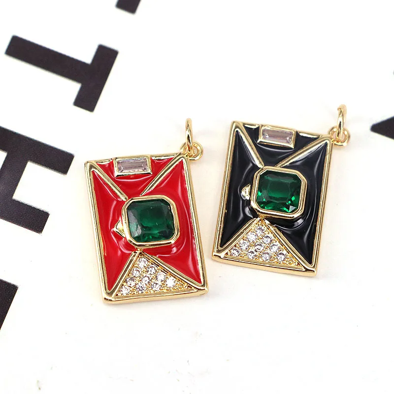 10Pcs Enamel Colorful Cute Rectangle Shape Pendant, Gold Filled CZ Micro Pave Charm , DIY Neckalce Bracelet Charm Pendants