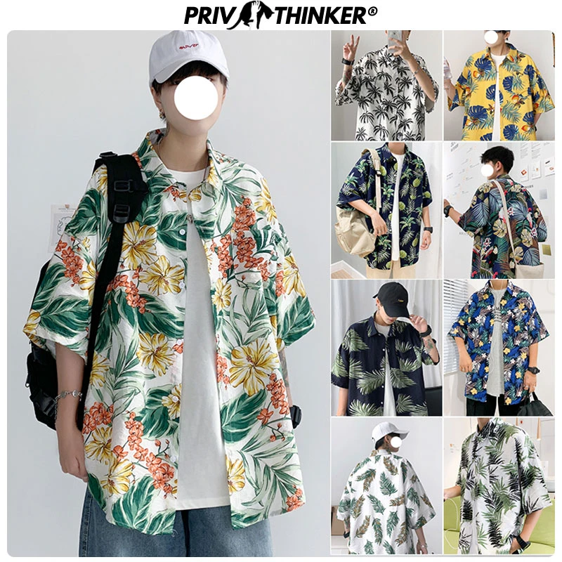 Privathinker Casual Summer New Half Sleeve Shirts 2020 Korean Fashion Shirts Male Flower Print Shirt Harajuku Male Tops Privathinker Casual Summer New Half Sleeve Shirts 2020 Korean Fashion Shirts Male Flower Print Shirt Harajuku Male Tops