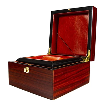 

Single Slot Solid Wood Watch Box Organizer with Glass Display Top Travel Storage, Wine Red
