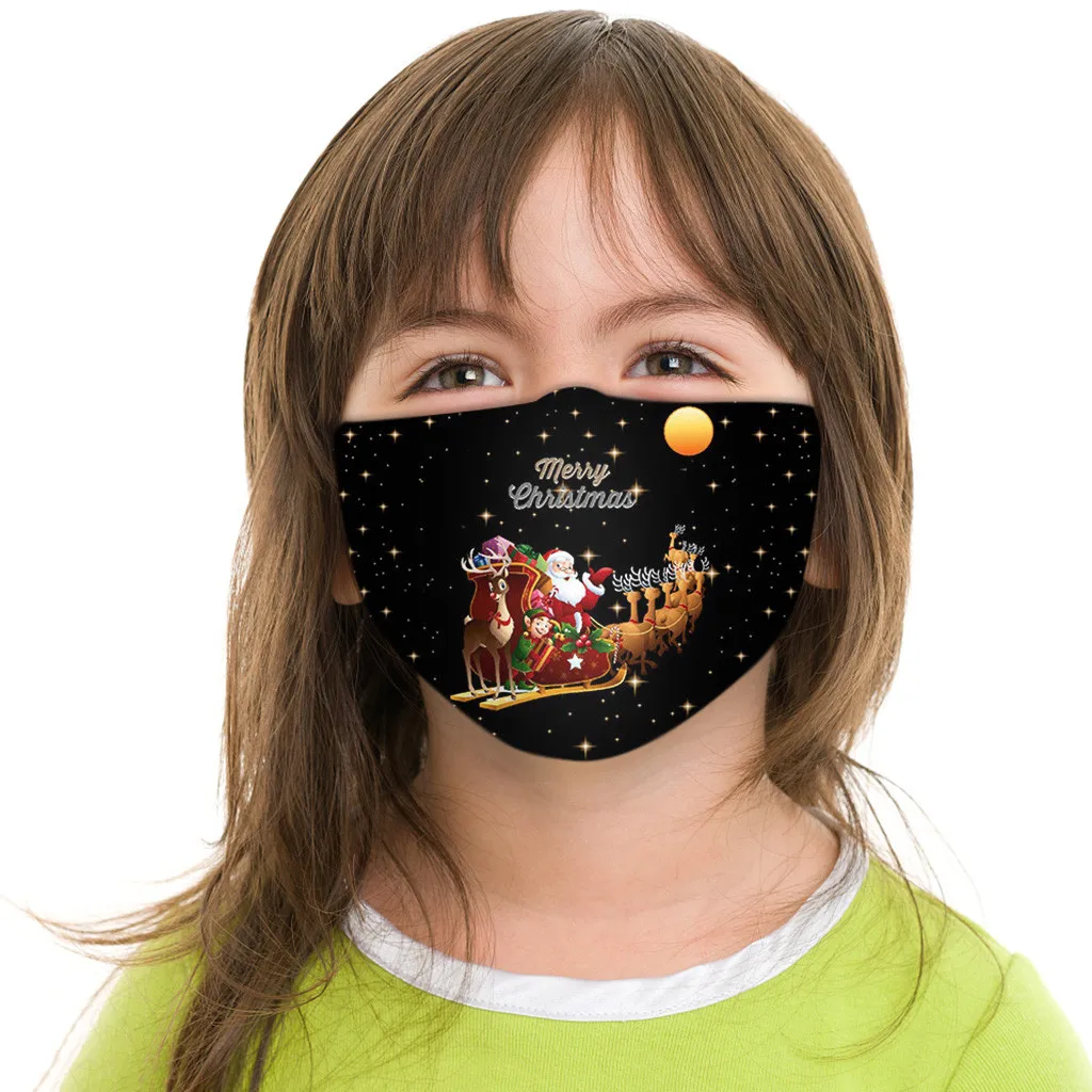 Christmas Printed Mask Print Children Breathable Cover Reuse Festival Facemask Respirator Earloop Washable Reusable | Красота и
