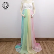 

Don&Judy Maternity Maxi Dress for Photo Shoot Rainbow Colorful Patchwork Pregnant Dresses for Women Pregnancy Dress Photo