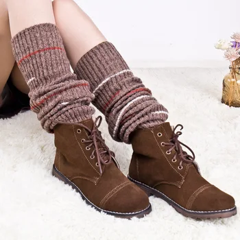 

Autumn And Winter New Vertical Stripe Contrast Color Sockets Thickened Warm Foot Cover Korean Fashion Boot Over Knee Gaiters