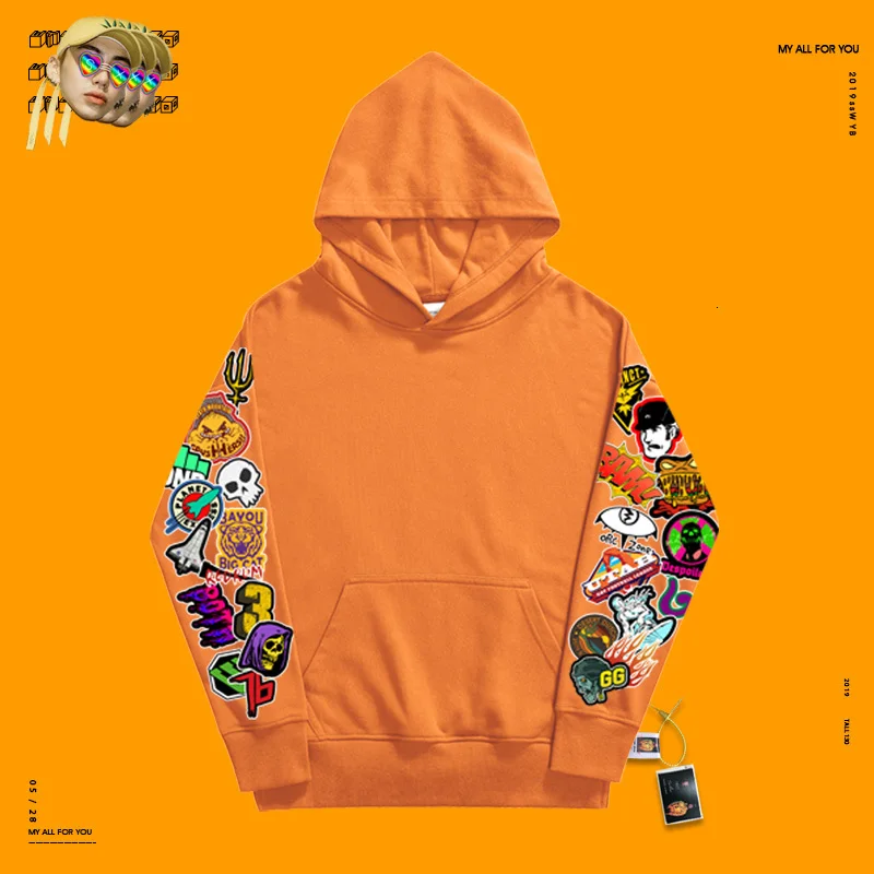 Long-sleeved clothes one piece slim hoodiescustom hoodies Double sleeves funny cartoon print fashion pile fabric leisure coat - Цвет: orange