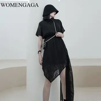 

Loose Original Black Sense Design Irregular Temperament Short Sleeve Elastic Waist Dress 2020 Summer Fashion Women Dress DMY4155