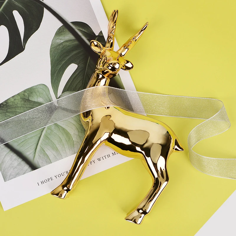 2021 Ceramic Golden Deer Figurines for Interior Nordic Animal Statues Trinkets Sculpture Home desk accessories escultura