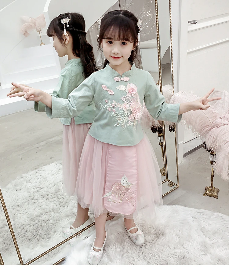 Hanfu/розовое элегантное китайское платье; детское платье Ципао с цветочным узором для девочек; вечерние костюмы; детское платье-Чонсам в стиле русалки; Vestidos guzheng