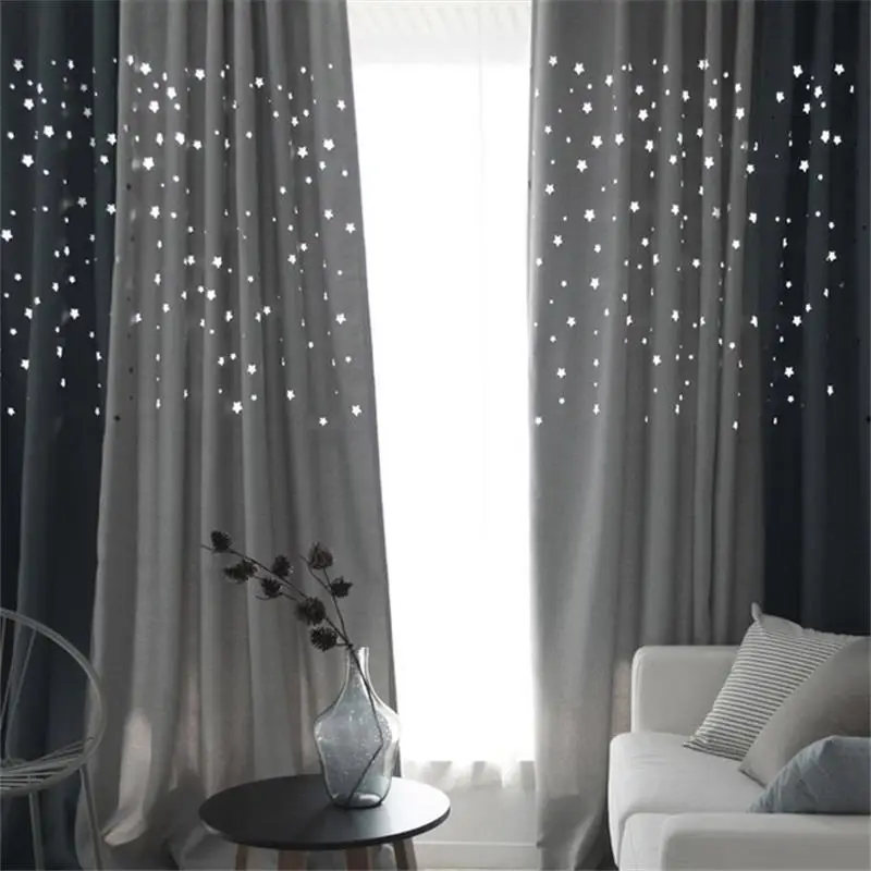 

Nordic-Style Curtain for Living Room Bedroom Study Room Bedroom Openwork Star Curtains Shade Cloth Window Girl Warm Hearted