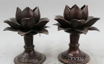 

6" China Chinese Dynasty FA Bronze lotus flower Candle Holder Candlestick