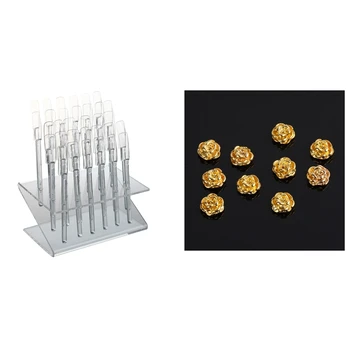 

Display MANICURE 32 Sticks Attach Nails Nail Art & Golden Rose Shape 10 Pieces Silver 3D Alloy Nail Art Slices Glitters DIY Deco