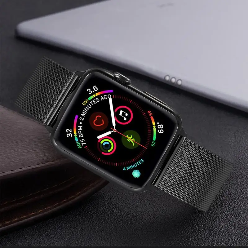 Миланская петля, ремешок из нержавеющей стали для часов Apple Watch iWatch, серия 5, 4, 3, 2, 1, 44 мм, 40 мм, 42 мм, 38 мм, сетчатый ремешок, браслет