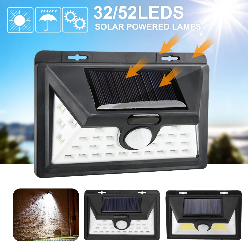 

Junejour 1/2PCS Solar Lights 32/52 Wall Solar Light Outdoor Security Lighting Nightlight IP65 Motion Sensor Detector