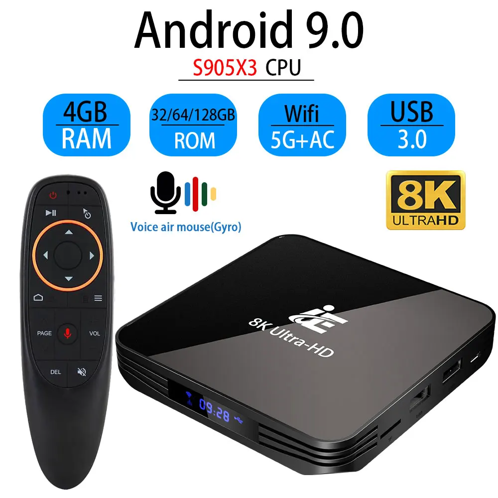 Transpeed Android 9 0 8K 4K ТВ коробка 4GB 64GB Youtube Bluetooth 4 1 1000 м 2 г и 5G Wi Fi Amlogic S905X3 Set top TV BOX