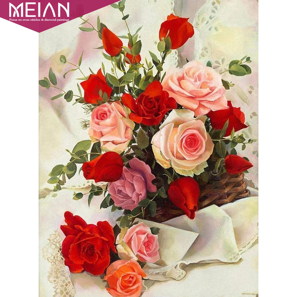

Meian 5D DIY Diamond Painting Flowers Full Round New Arrival Drill Mosaic Diamond Embroidery Rose Garden Decoration