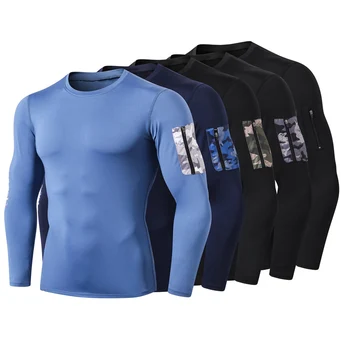 

Men Running Shirts Sport T-shirt Long Sleeve Skinny Compression Shirts Quick Dry Camouflage Pocket Gym Sport Tops Sportswear