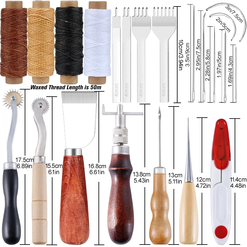 Leatherworking Tool Set with Needles Leathercraft Hand Tool Set for Diy  Faux Leather Working 14 Essential Tools for Stitching - AliExpress