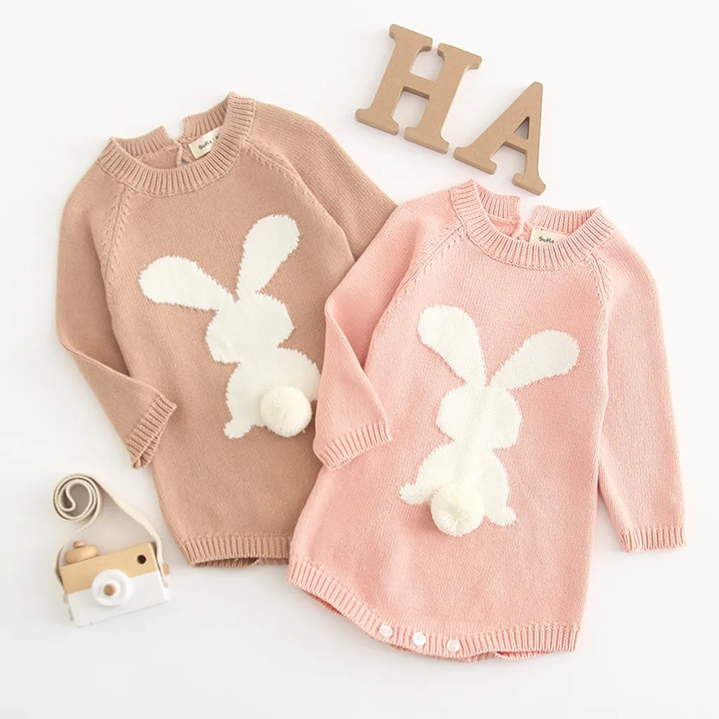 Вязаный свитер с начесом и кроликом для новорожденных девочек