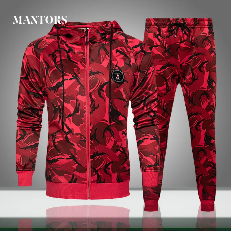 Men Casual Tracksuit New-Sets Mens Camouflage 2piece Pants Sportswear Sweatshirts Hooded-Sporting-Suit