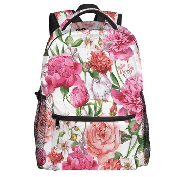 

Pink Peony And Rose Backpack College Students Wear Resistance Laptop Backpack Book Bag Casual Sports Bags School Bag
