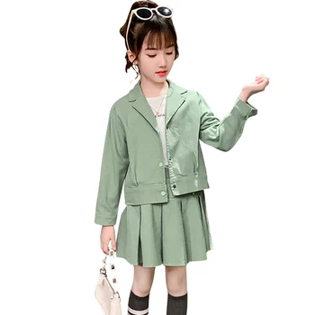 

Girls Suit Set Solid Color Girls Outfits Outerwear + Skirt Girl Clothes Set Spring Autumn Kid Clothes 6 8 10 12 14