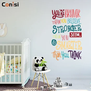 

Conisi Colorful Inspirational Quote Wall Decal "You are Braver Than You Believe"Positive Quote Sticker for Classroom Decoration