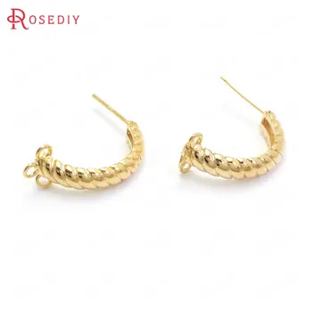 

(37209)6PCS Height 20MM 24K Gold Color Brass 3 Hanging Holes Half Circle Stud Earrings Pins Jewelry Making Supplies Diy Findings