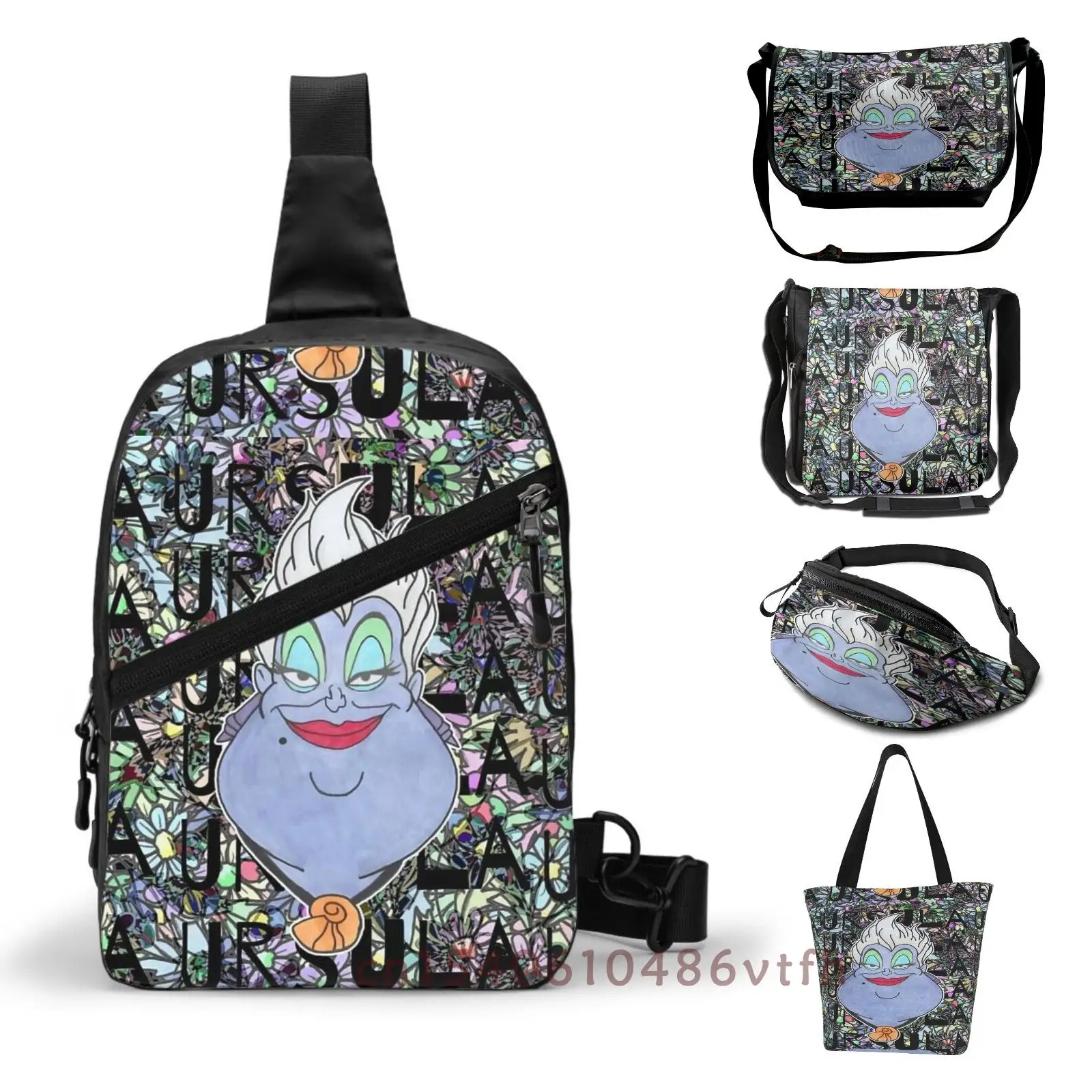 Functional Men Chest Bag Ursula(2) Streetwear Waist Pack Women Black Belt Hip Purse Shoulder Crossbody |