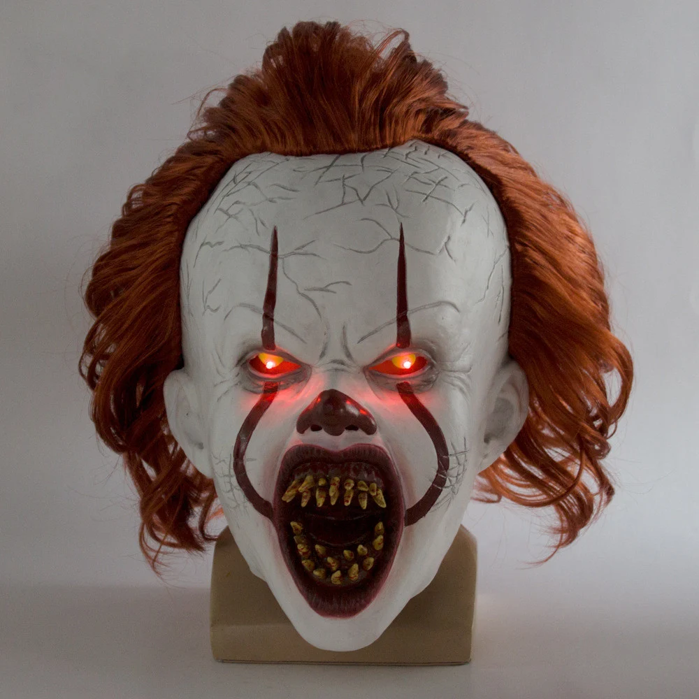 Светодиодный ужас Pennywise Джокер страшная Маска Косплей Stephen King Chapter два клоуна латексные маски Шлем Хэллоуин вечерние реквизит
