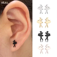Mini Stainless Steel Ballet Stud Earrings Fashion Ballerina Women Girls Shape Earring Jewelry Dancing Muisc Charm Studs Gifts