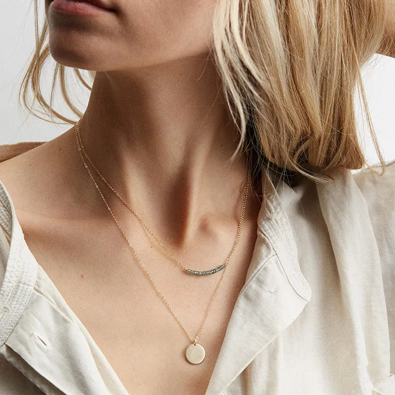 EManco, персонализированное женское ожерелье с узором, с гравировкой, с буквами и сердцем, многослойное, 316L, нержавеющая сталь, колье, ожерелье, ювелирное изделие - Окраска металла: CDNN022-2