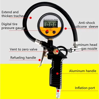 

0-16Bar LCD Display Air Tire Inflator 0-220 PSI Digital Automobile Tire Pressure Car Tire Air Pressure Inflator Gauge Monitor