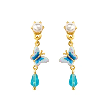 

Juicy Grape Simple Fashion Pearl Earrings Personality Hand-Painted Enamel Butterfly Pendant Earrings