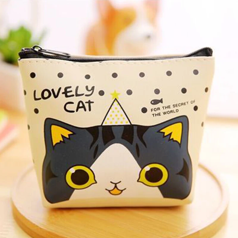 Stationery creative coin purse cute cartoon kitten PU material children wallet student coin purse key lock key storage bag 2
