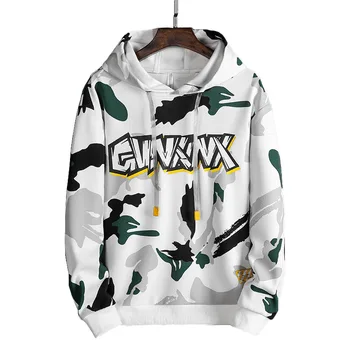 

Camouflage printed men hoodies 2020 Autumn New Trends England Style Casual Loose Warmer pullover white Hooded Sweatshirts hat