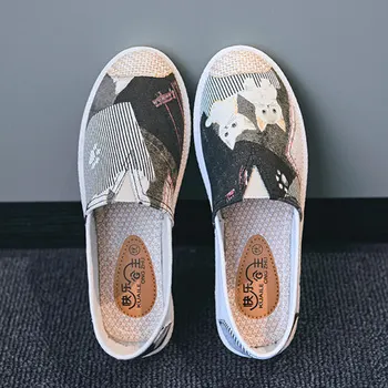 

Slip on Flat Canvas Women 2020 Black White Female Casual Loafers Ladies Lazy Shoes