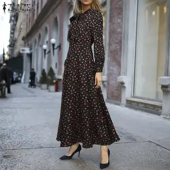

ZANZEA Women Bohemian Dress 2020 Fashion Lady Floral Printed Vestidos Elegant Long Maxi Sundress Beach Party Dresses Robe Femme