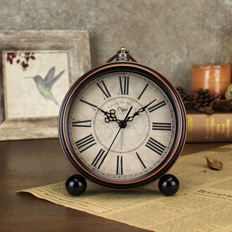 Roman numeral Alarm Clock European Retro Metal Alarm Clock Bedside Mute