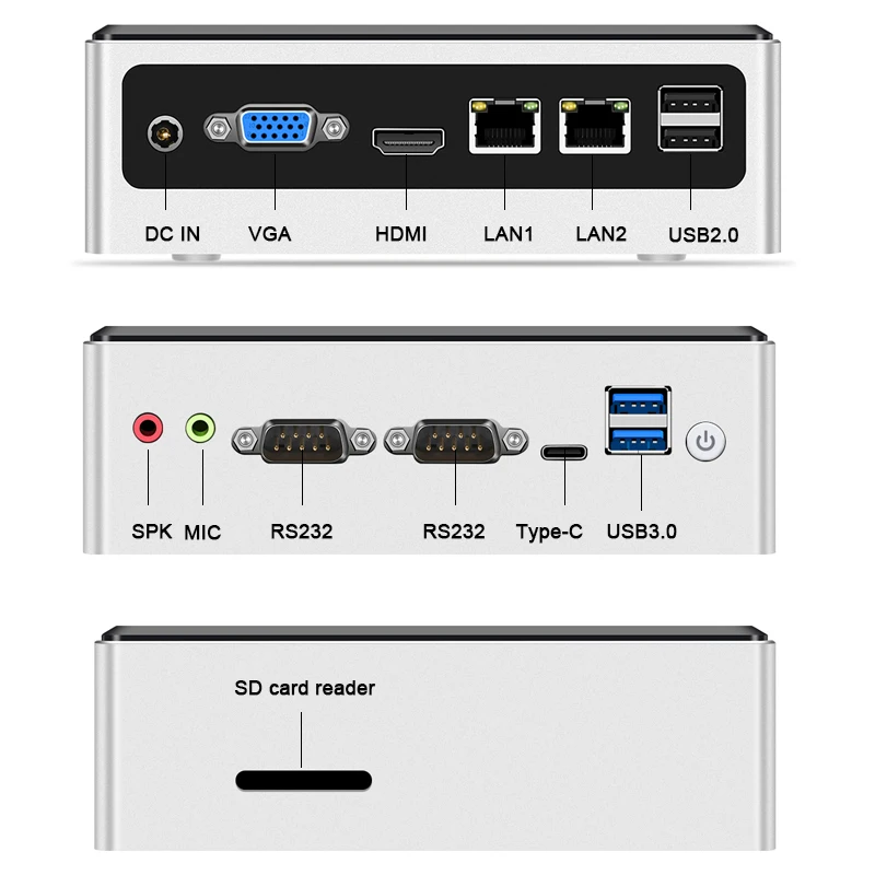 Мини ПК процессор Intel Core i5 4200U 2* Gigabit LAN 2* RS232 4* usb type-C HDMI VGA WiFi/BT Windows 10 HTPC промышленный компьютер