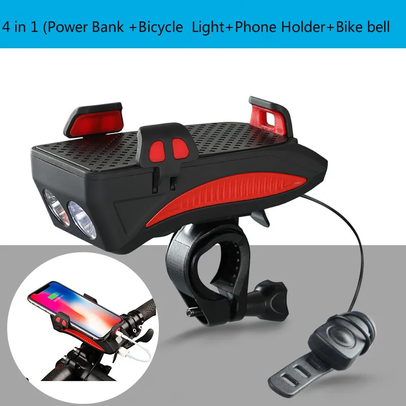 4 In 1 Bike Front Light Phone Holder Handlebar Stand with Power Bank Bicycle Lamp 4 In 1 Bike Front Light Phone Holder Handlebar Stand with Power Bank Bicycle Lamp