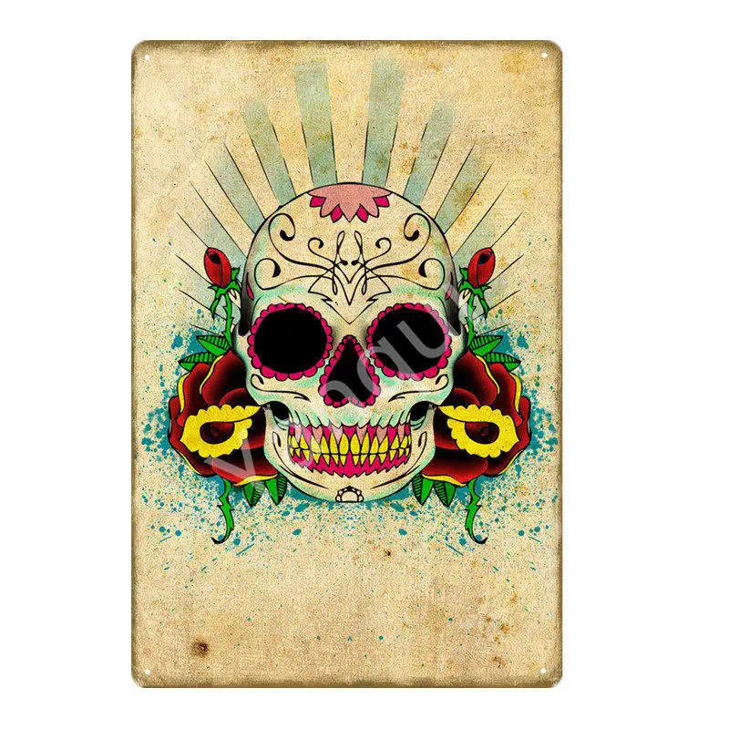 Мексиканская культура Декор День мертвых винтажная табличка сахарный череп металлический плакат железная живопись Настенная Наклейка Ретро оловянные знаки YI-172 - Цвет: NEW0403BI