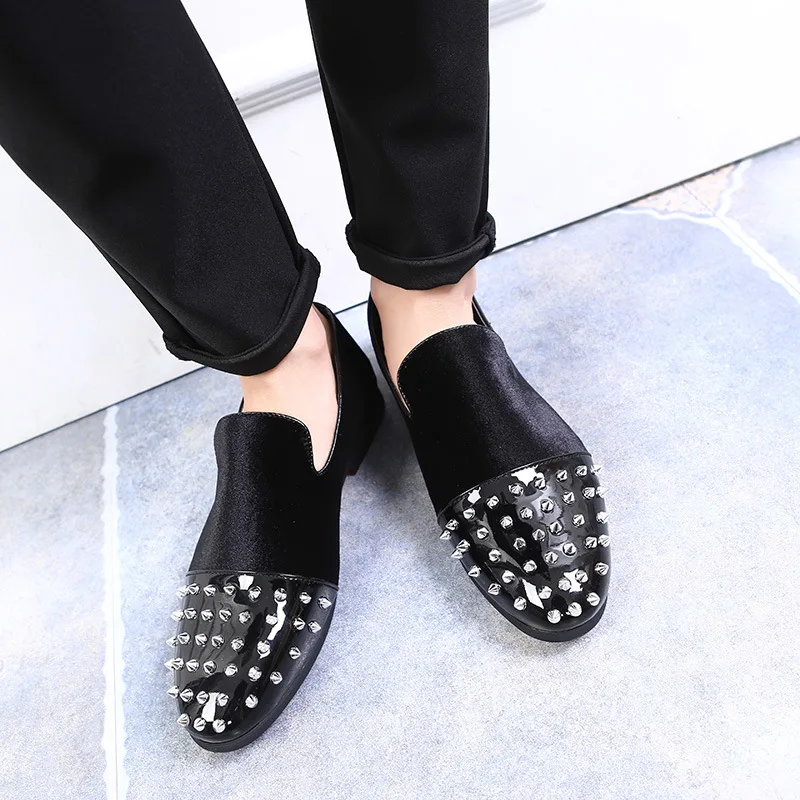 Party Rhinestone Rivet Men Flats Casual Shoes Brand plus size Loafers Velvet wedding shoes ST386 | Обувь