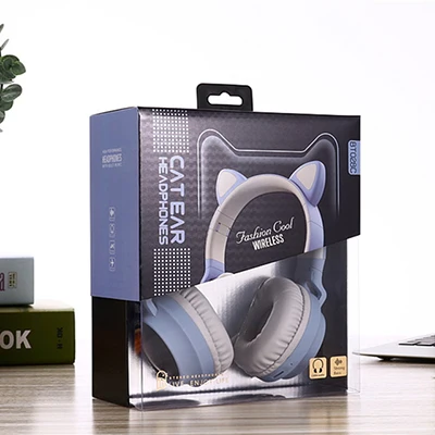 Blue add box Детские Bluetooth 5,0 наушники светодиодный светильник кошачьи уши гарнитура беспроводные наушники HIFI стерео бас наушники для телефонов с микрофоном - Цвет: Blue add box