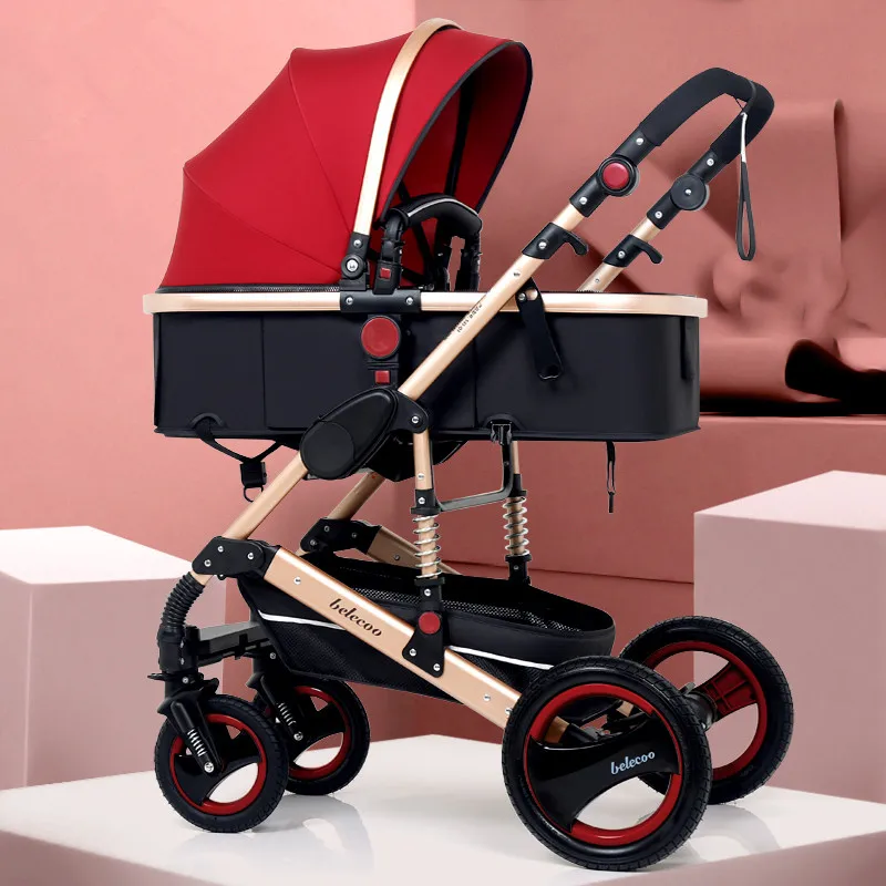 4Rubberwheel 10 Высокая пейзажная реверсивная прогулочная коляска 3 в 1 портативная Роскошная детская коляска Горячая мама розовая коляска дорожная коляска 8 бесплатные подарки - Цвет: 4Rubberwheel 10